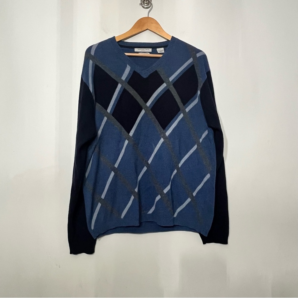 Impermeable 100% Cashmere Sweater Argyle Grandpa Preppy Academia Men’s‎ L